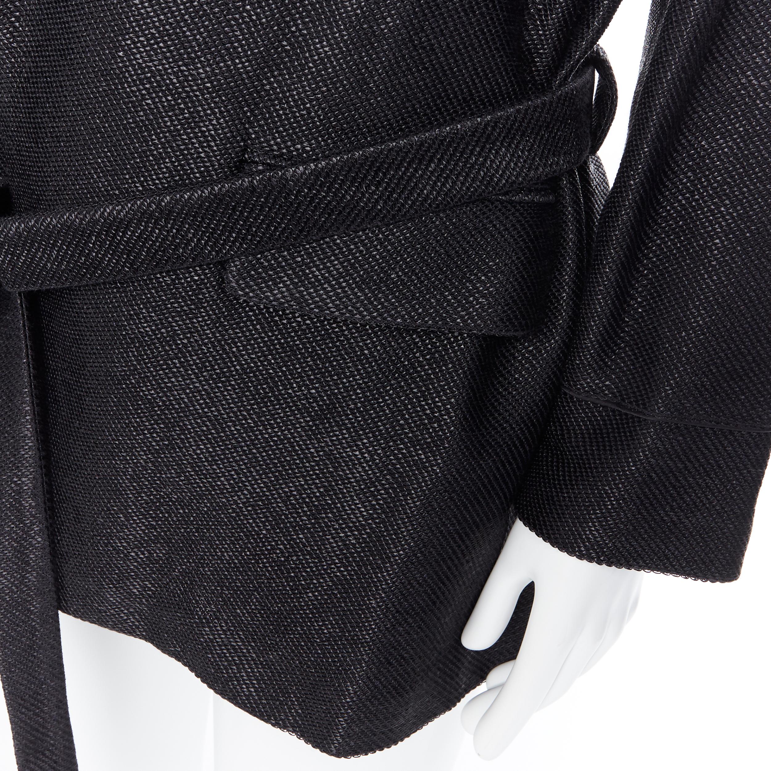 new LA PERLA MENSWEAR Runway black lacquered raffia weave belted robe coat L 6