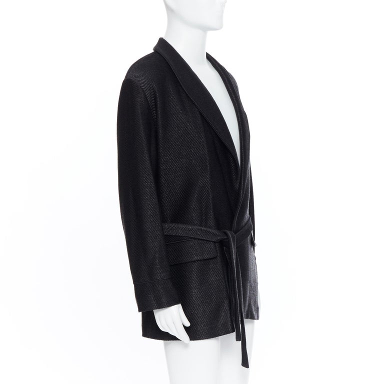 Rafia Robe new LA PERLA MENSWEAR Runway black lacquered raffia weave belted robe ...
