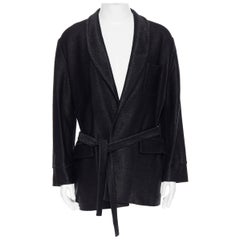 new LA PERLA MENSWEAR Runway black lacquered raffia weave belted robe coat L