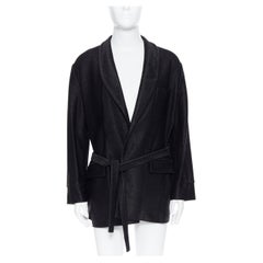 new LA PERLA MENSWEAR Runway black lacquered raffia weave belted robe coat L