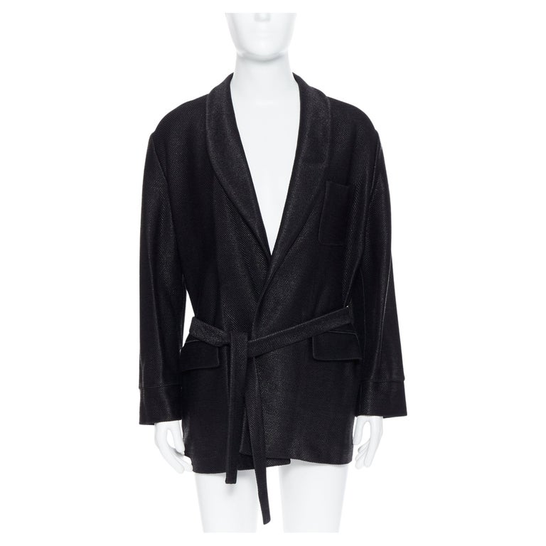 Rafia Robe new LA PERLA MENSWEAR Runway black lacquered raffia weave belted robe ...