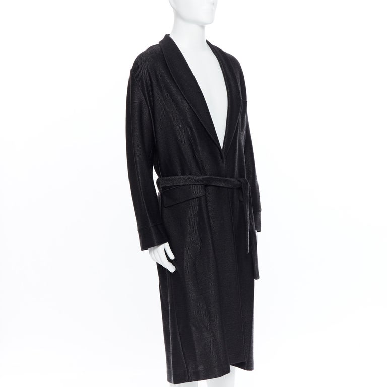 new LA PERLA MENSWEAR Runway black lacquered raffia weave belted robe ...