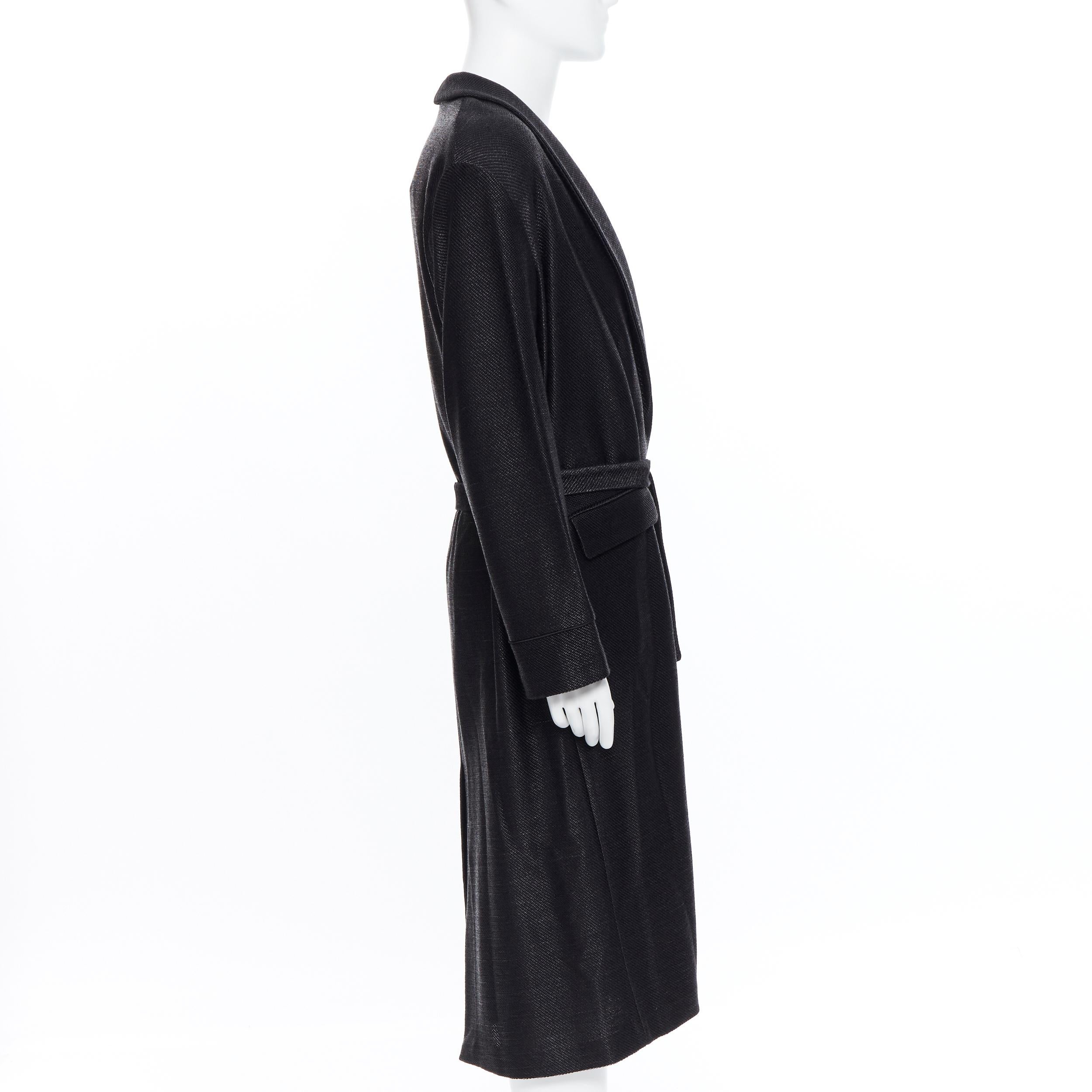 Men's new LA PERLA MENSWEAR Runway black lacquered raffia weave belted robe coat M