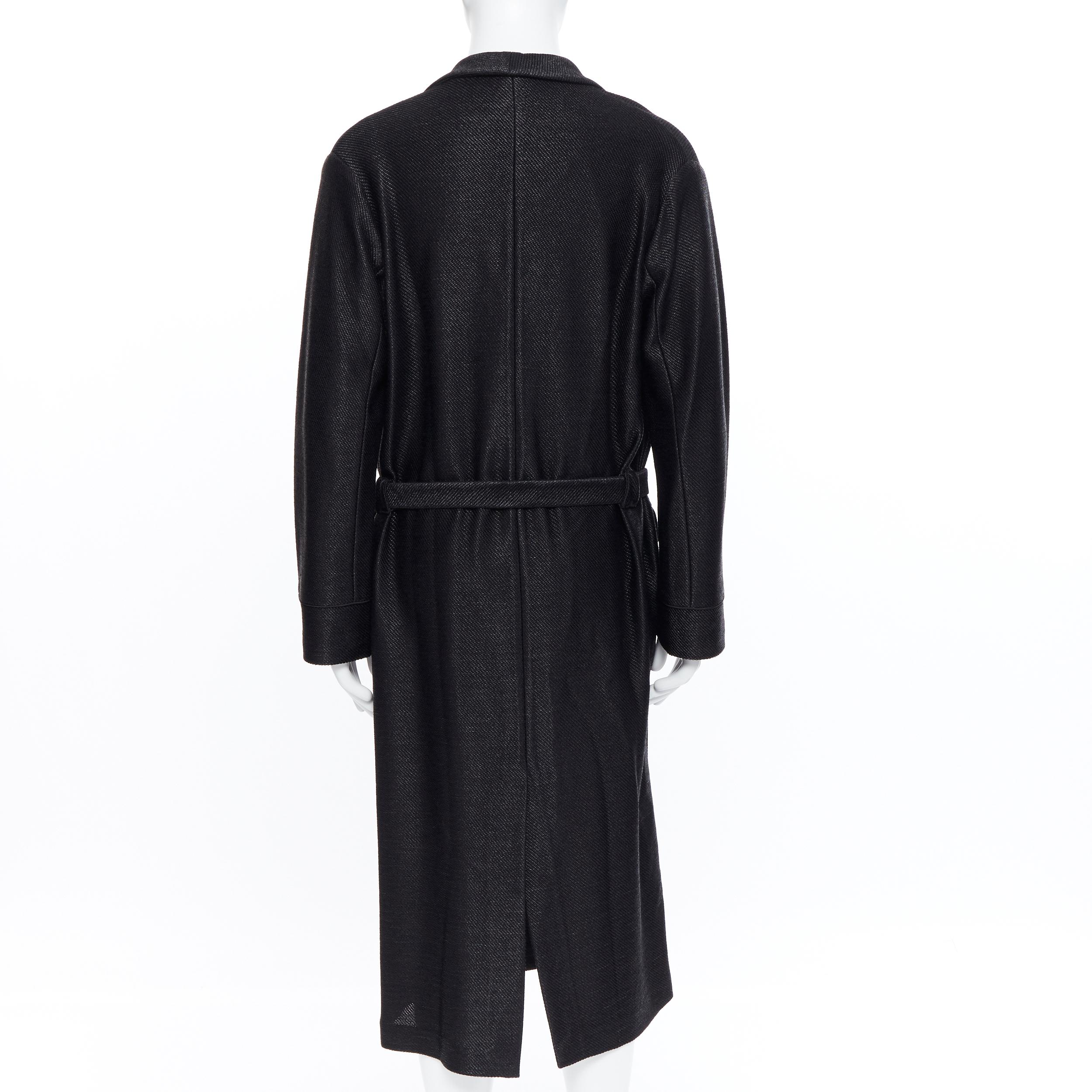 new LA PERLA MENSWEAR Runway black lacquered raffia weave belted robe coat M 1