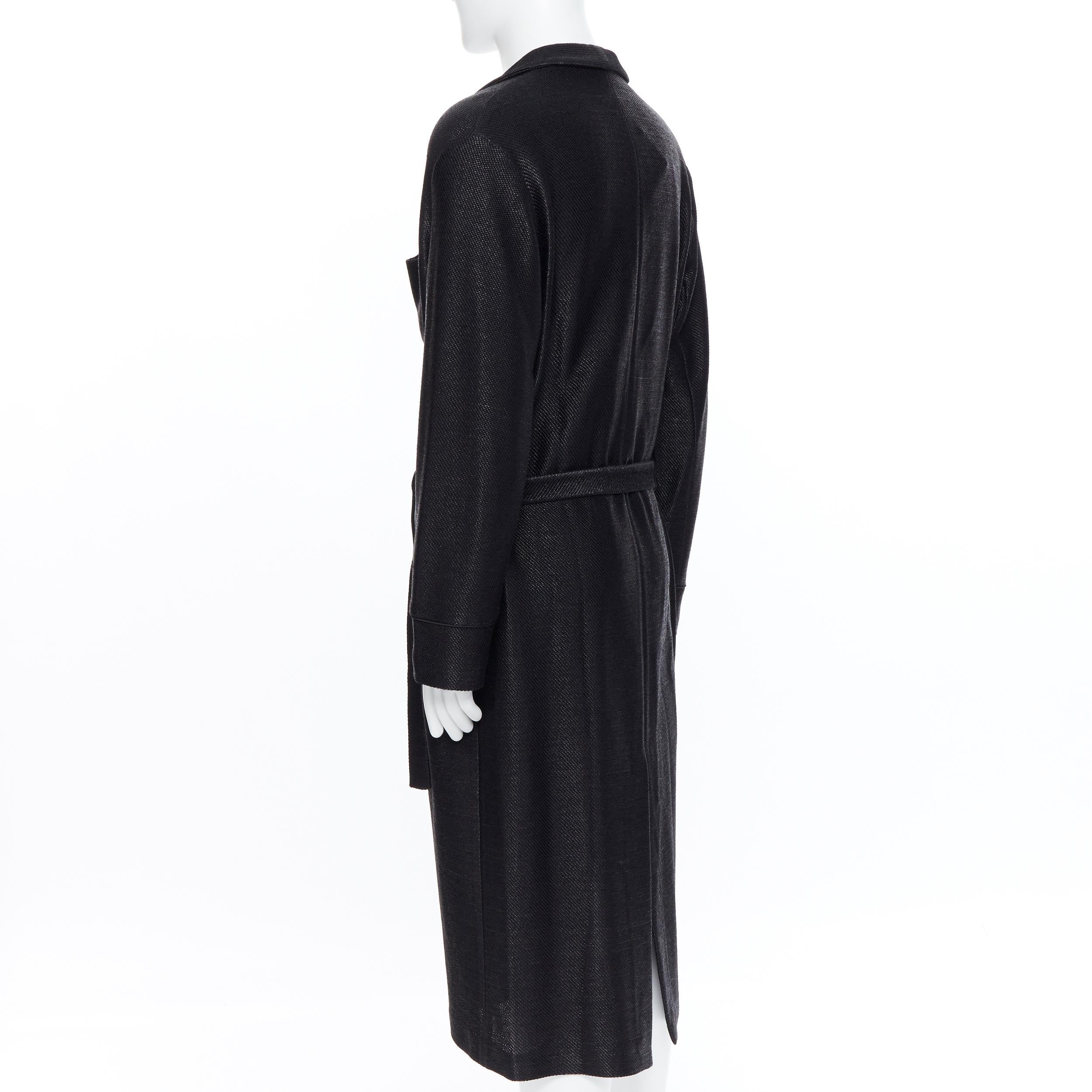 new LA PERLA MENSWEAR Runway black lacquered raffia weave belted robe coat M 2