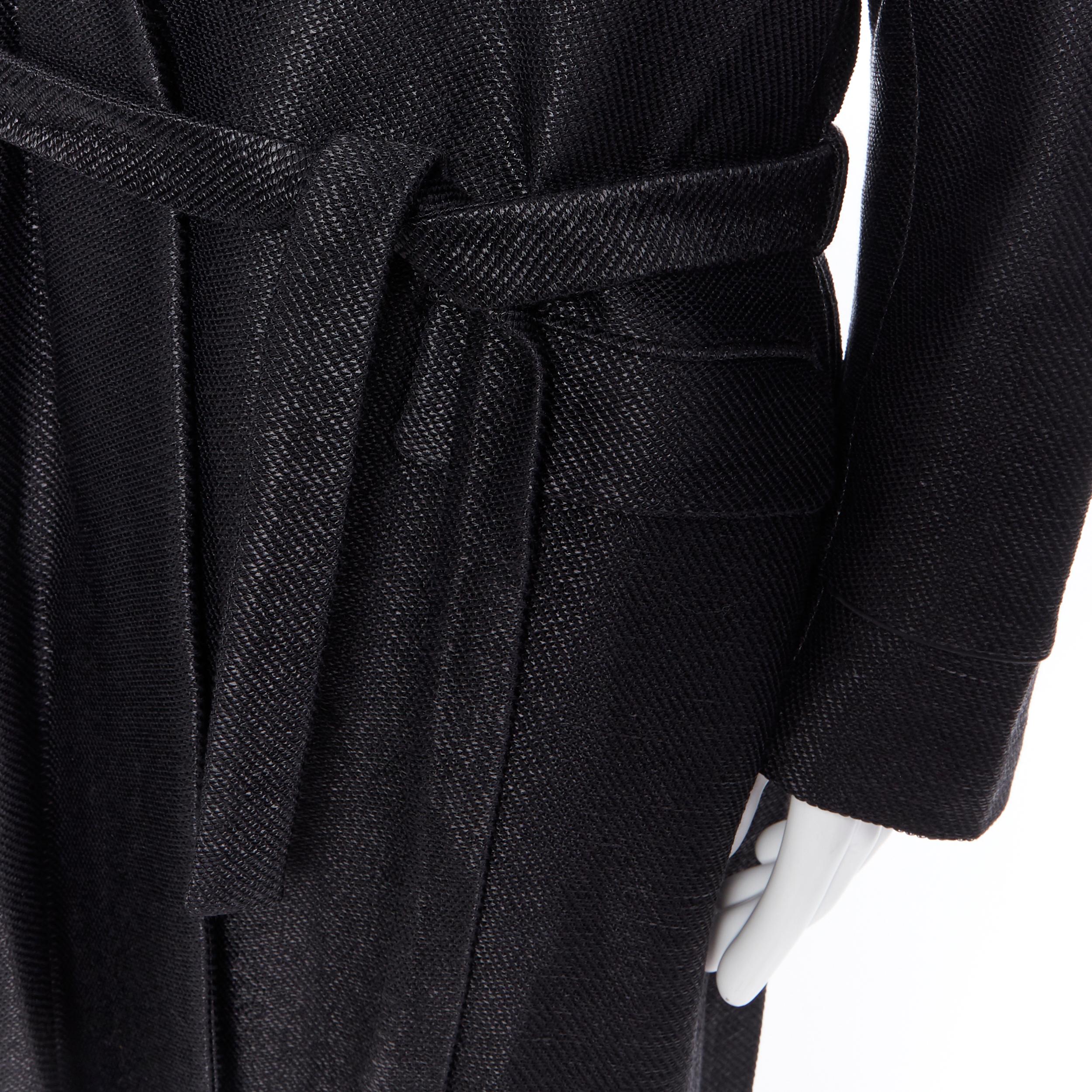 new LA PERLA MENSWEAR Runway black lacquered raffia weave belted robe coat M 3