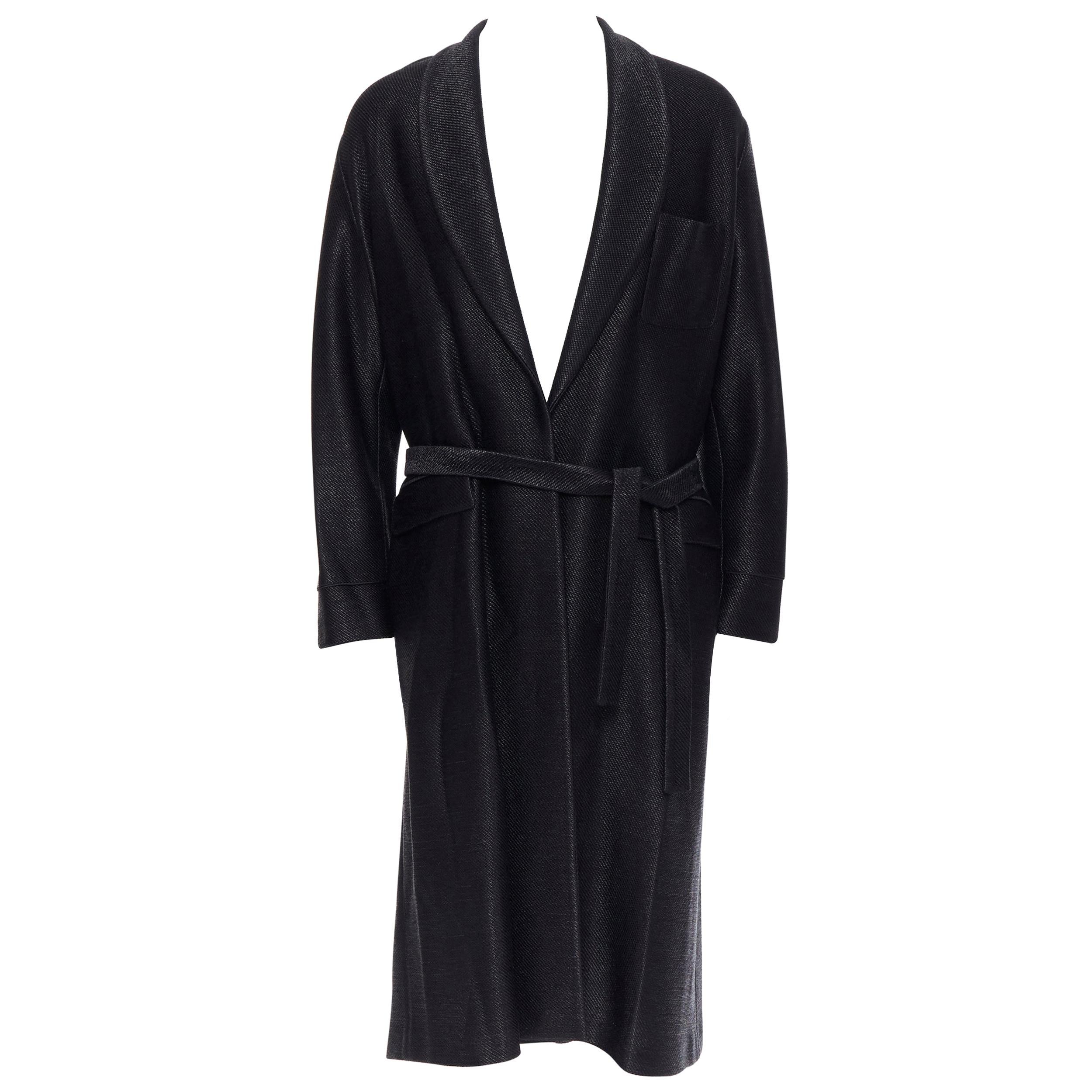 new LA PERLA MENSWEAR Runway black lacquered raffia weave belted robe coat M