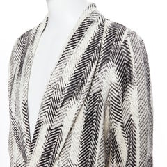 new LA PERLA MENSWEAR Runway black white wool silk jacquard belted robe coat L