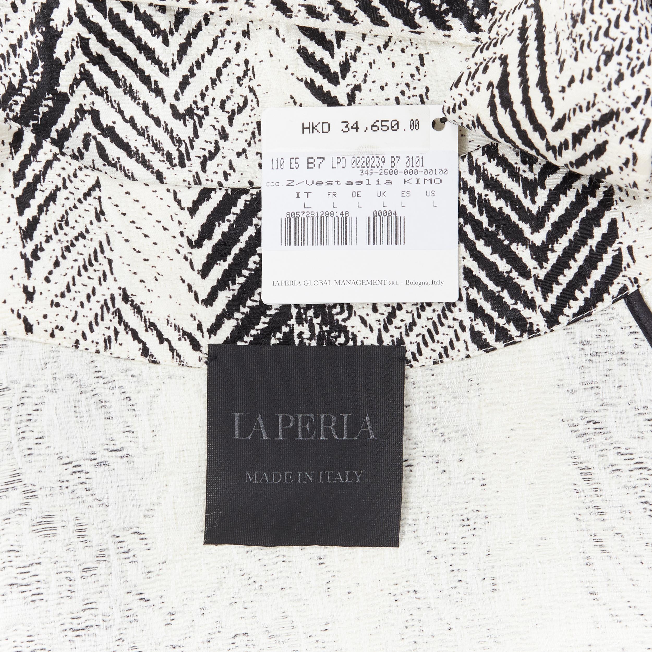new LA PERLA MENSWEAR Runway black white wool silk jacquard kimono robe coat L 6
