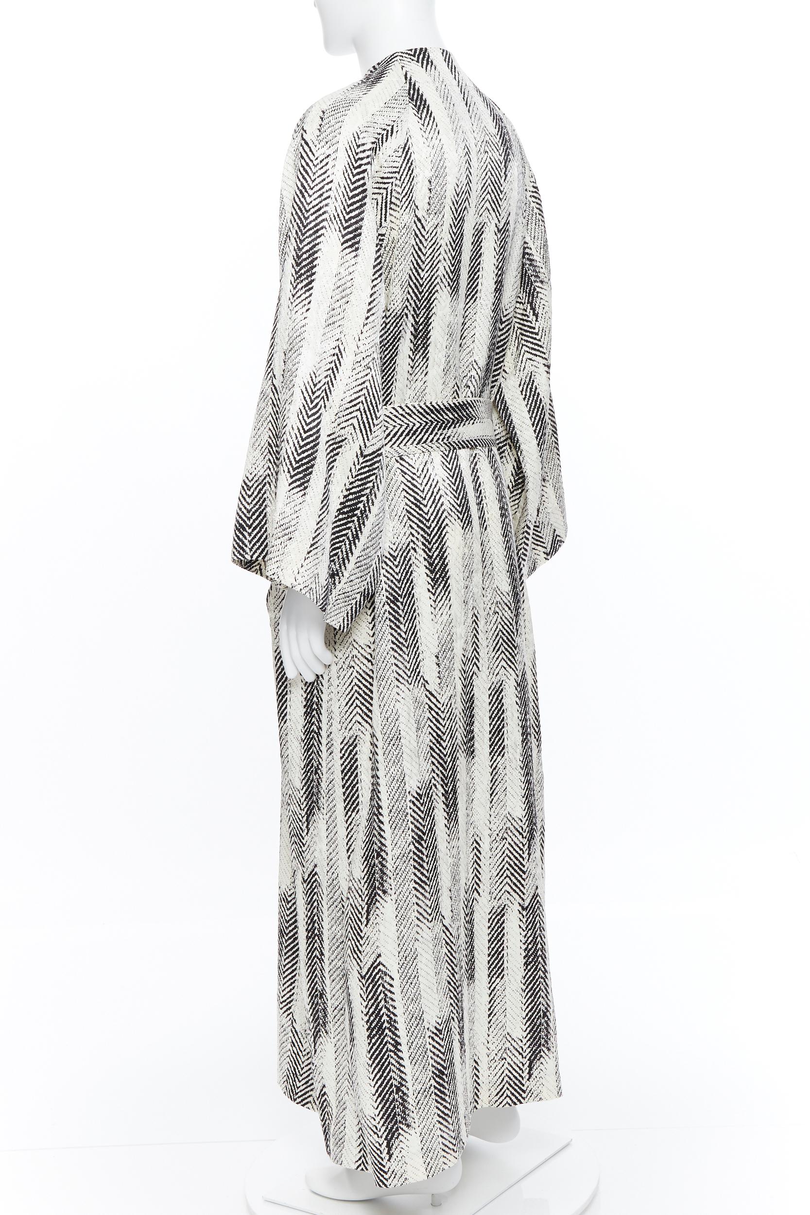 new LA PERLA MENSWEAR Runway black white wool silk jacquard kimono robe coat L 3