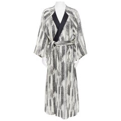 nouveau LA PERLA MENSWEAR Runway noir blanc laine soie jacquard kimono robe manteau L