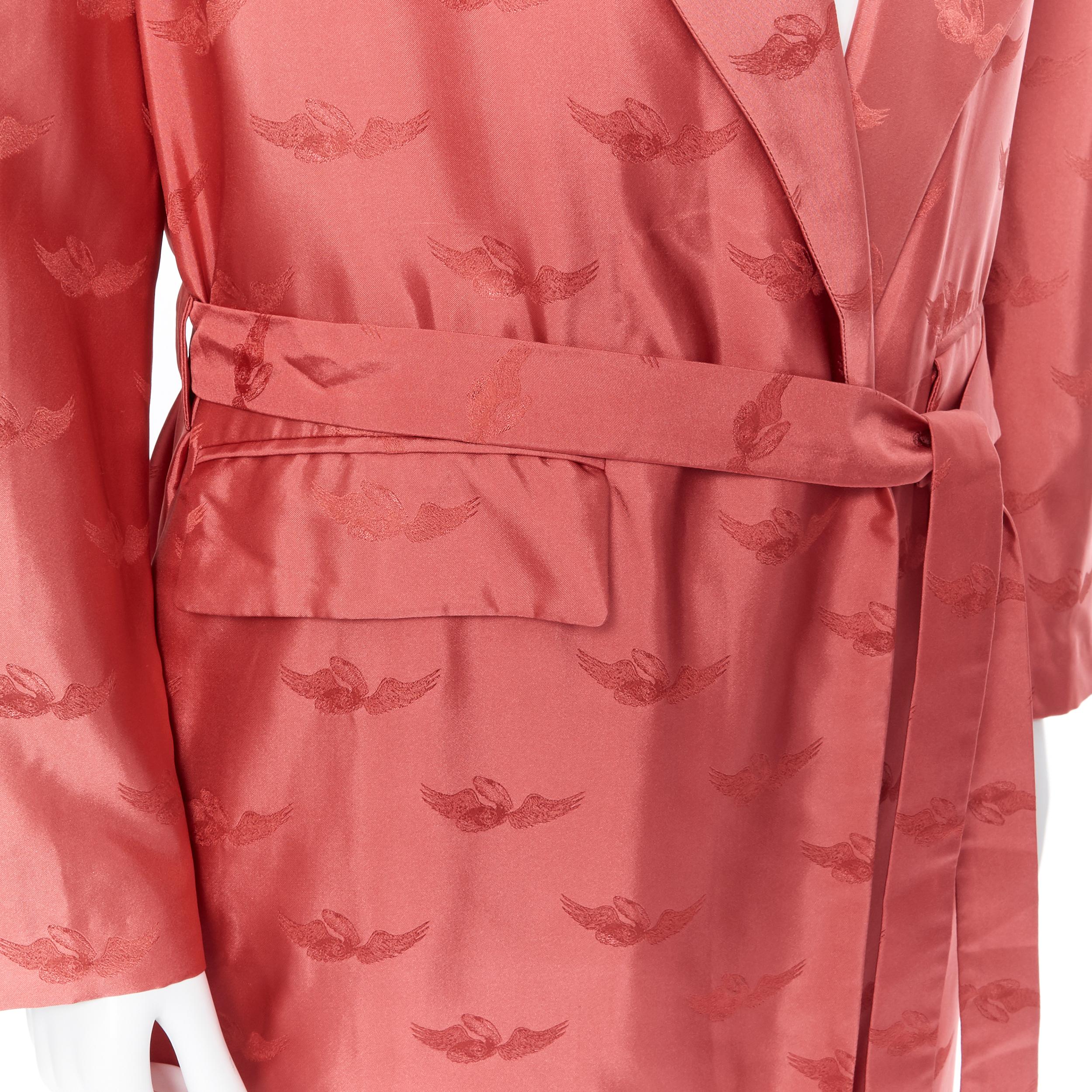 new LA PERLA MENSWEAR Runway red silk winged jacquard shawl collar belted robe 3