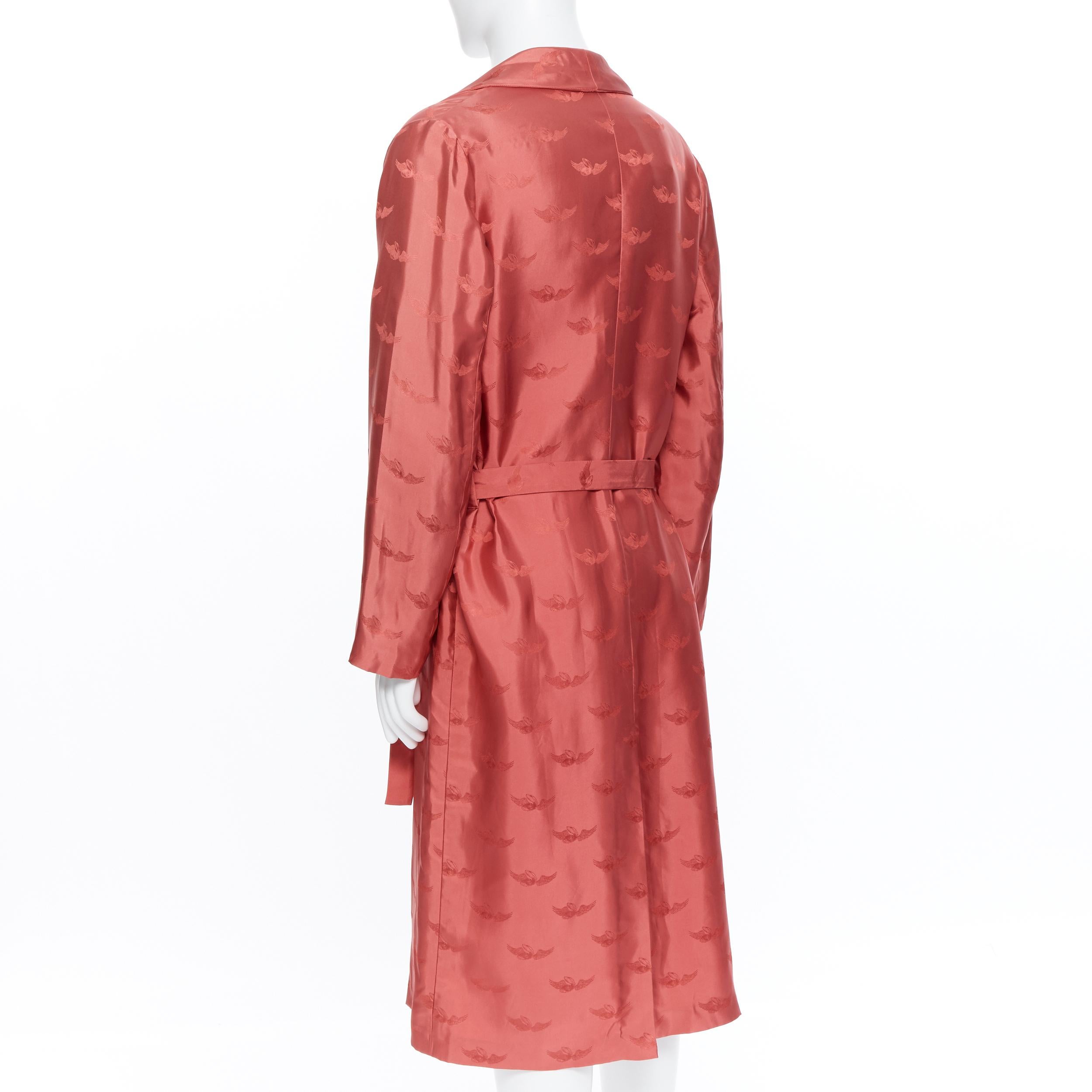 Men's new LA PERLA MENSWEAR Runway red silk winged jacquard shawl collar belted robe