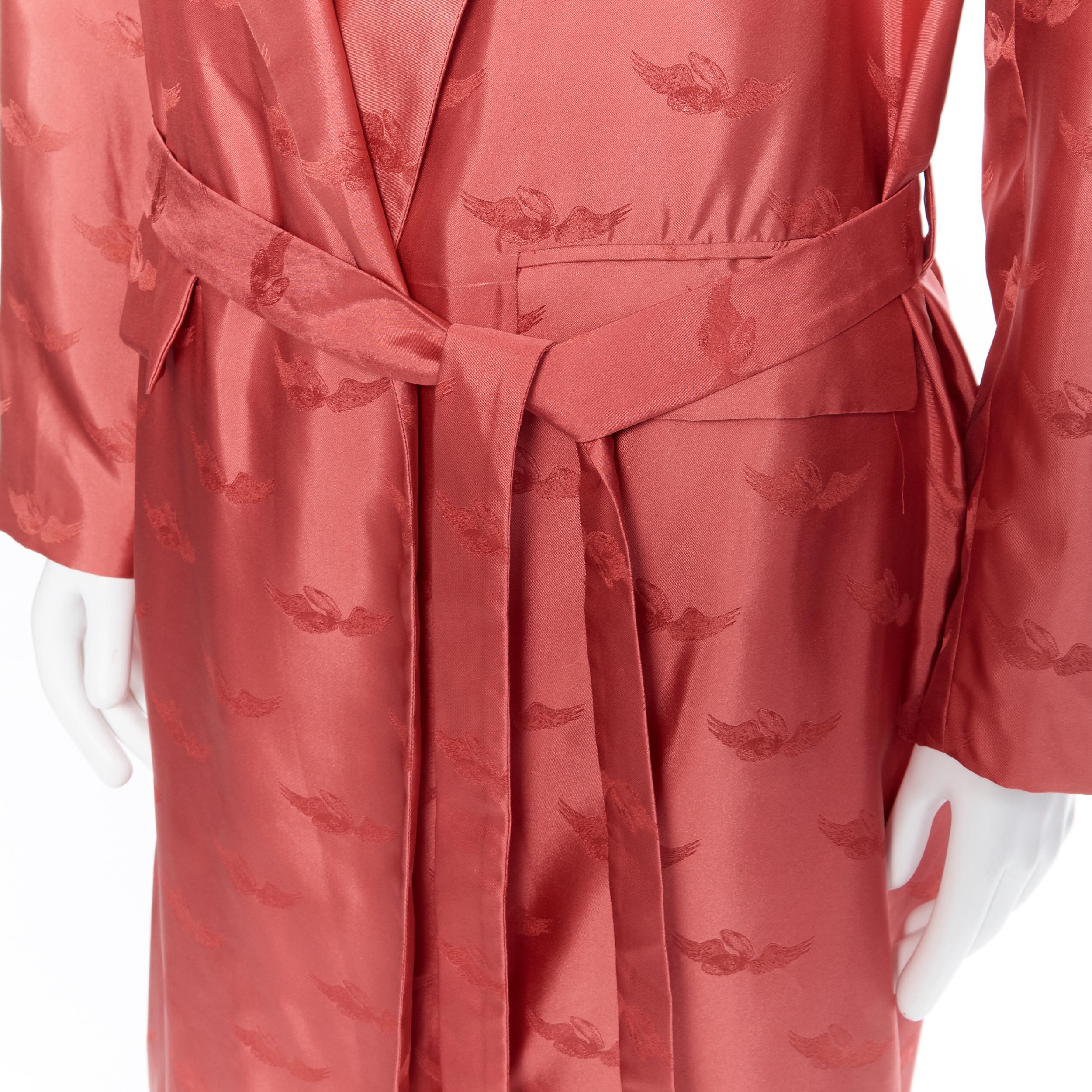 new LA PERLA MENSWEAR Runway red silk winged jacquard shawl collar belted robe 1