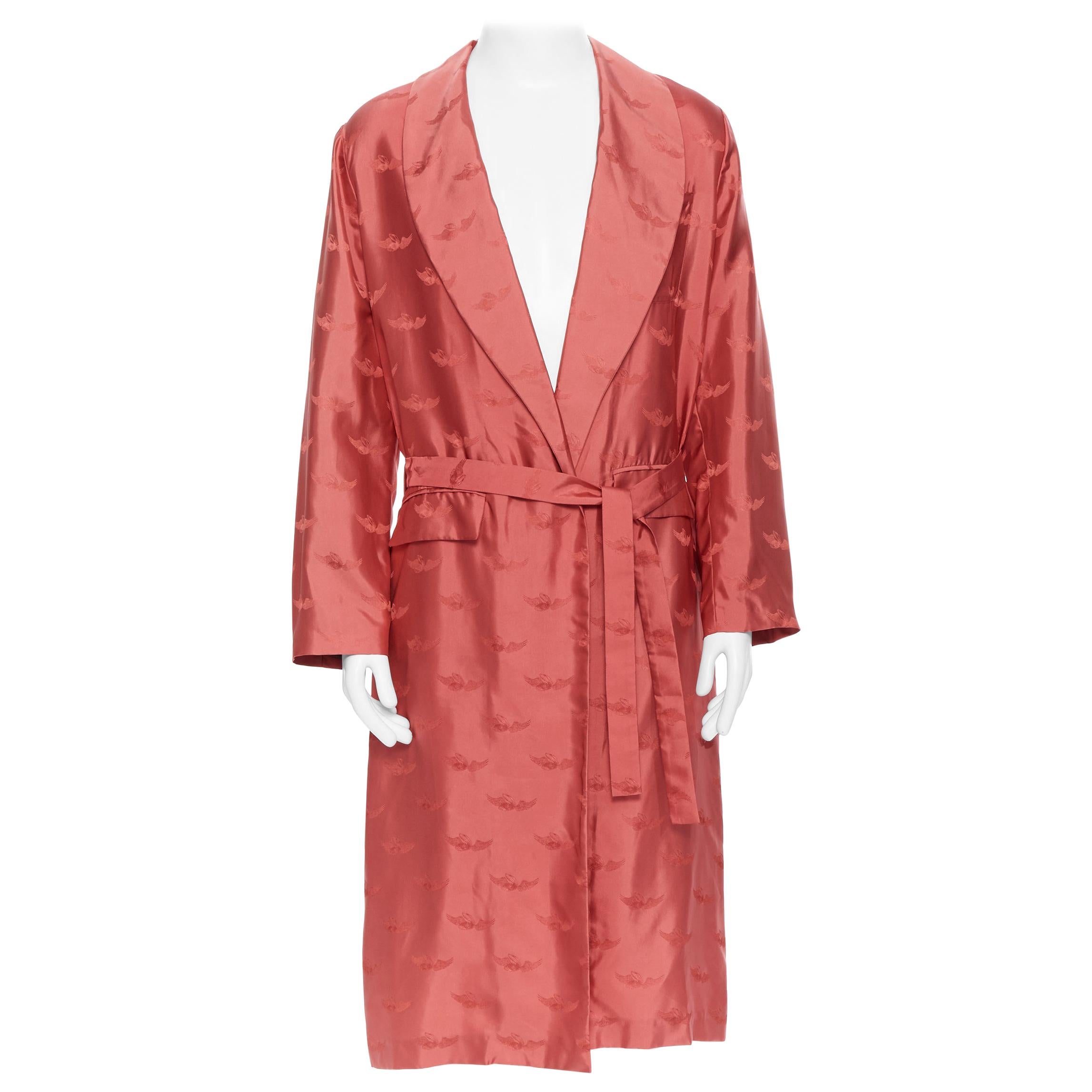 new LA PERLA MENSWEAR Runway red silk winged jacquard shawl collar belted robe