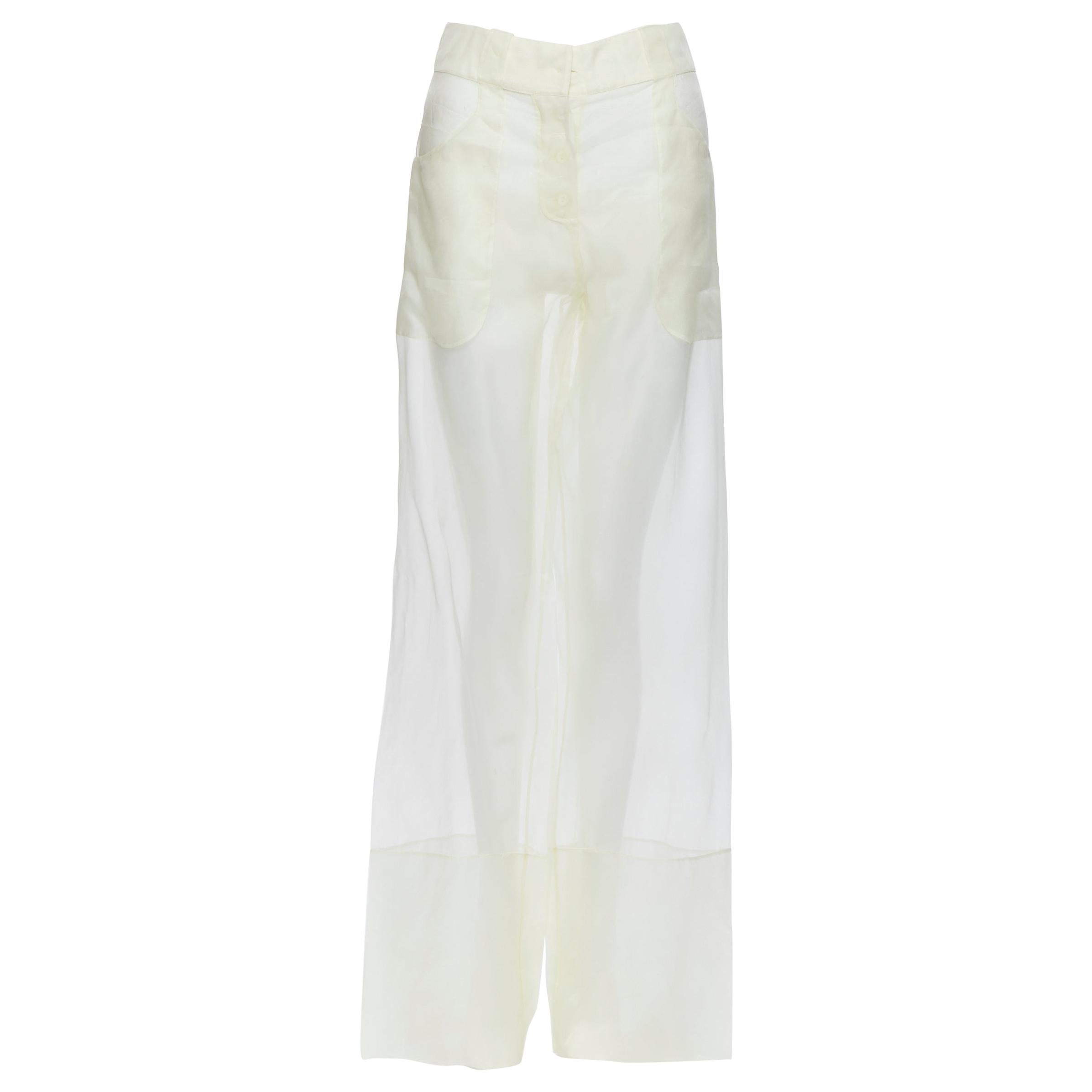 new LA PERLA SS15 Runway silk organza high waisted sheer wide leg pants IT42 M