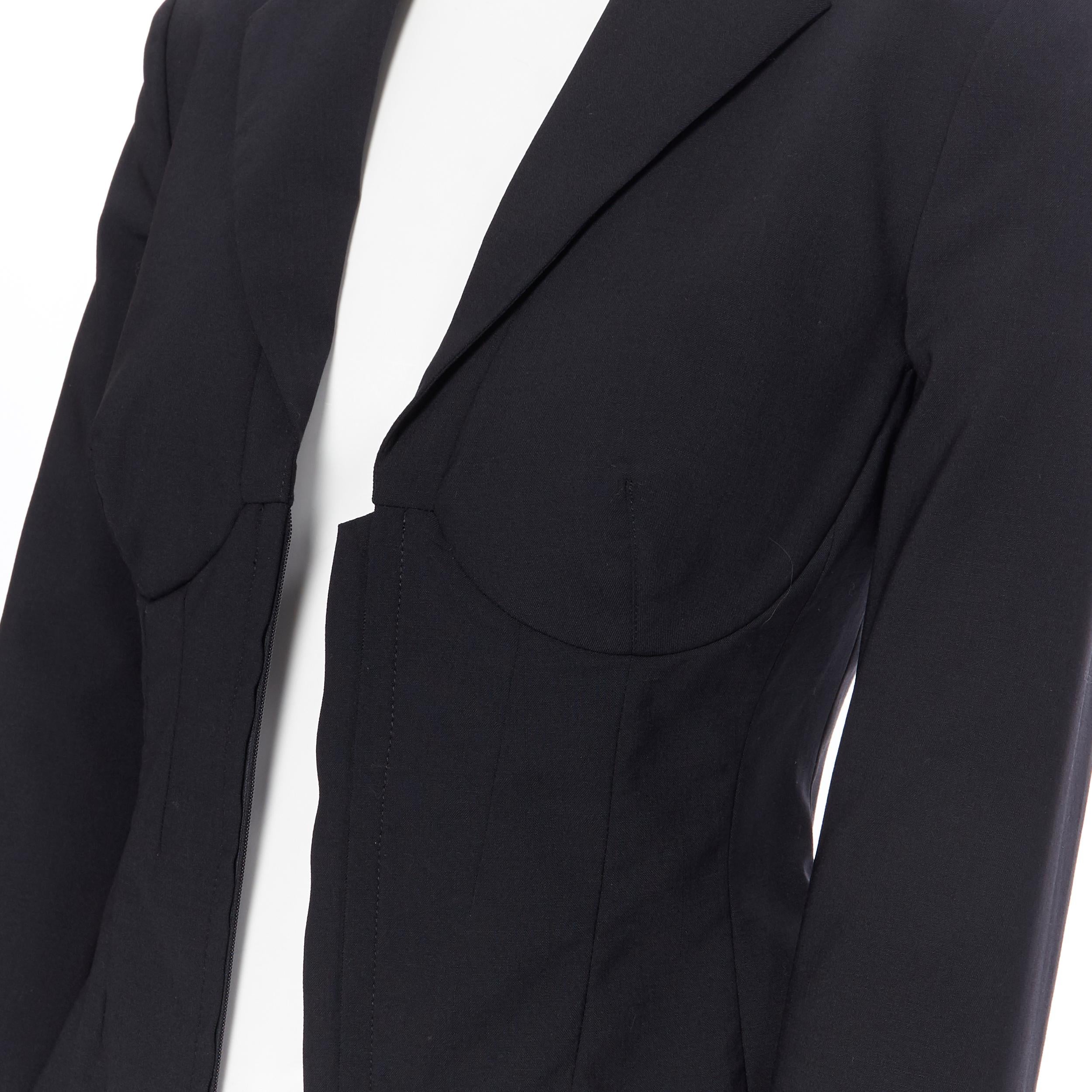 Women's new LA PERLA SS17 Corset Jacket black bi-stretch wool zip bustier blazer IT38 B