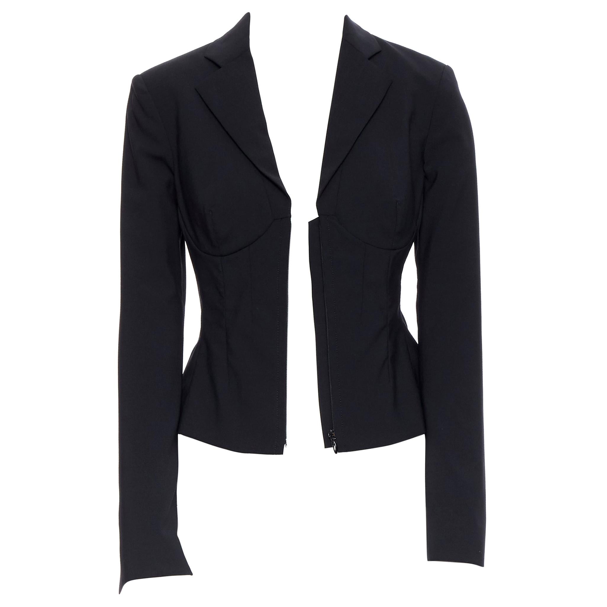 new LA PERLA SS17 Corset Jacket black bi-stretch wool zip bustier blazer IT38 B