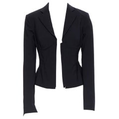 neu LA PERLA SS17 Korsett Jacke schwarz Bi-Stretch Wolle Reißverschluss Bustier Blazer IT38 B