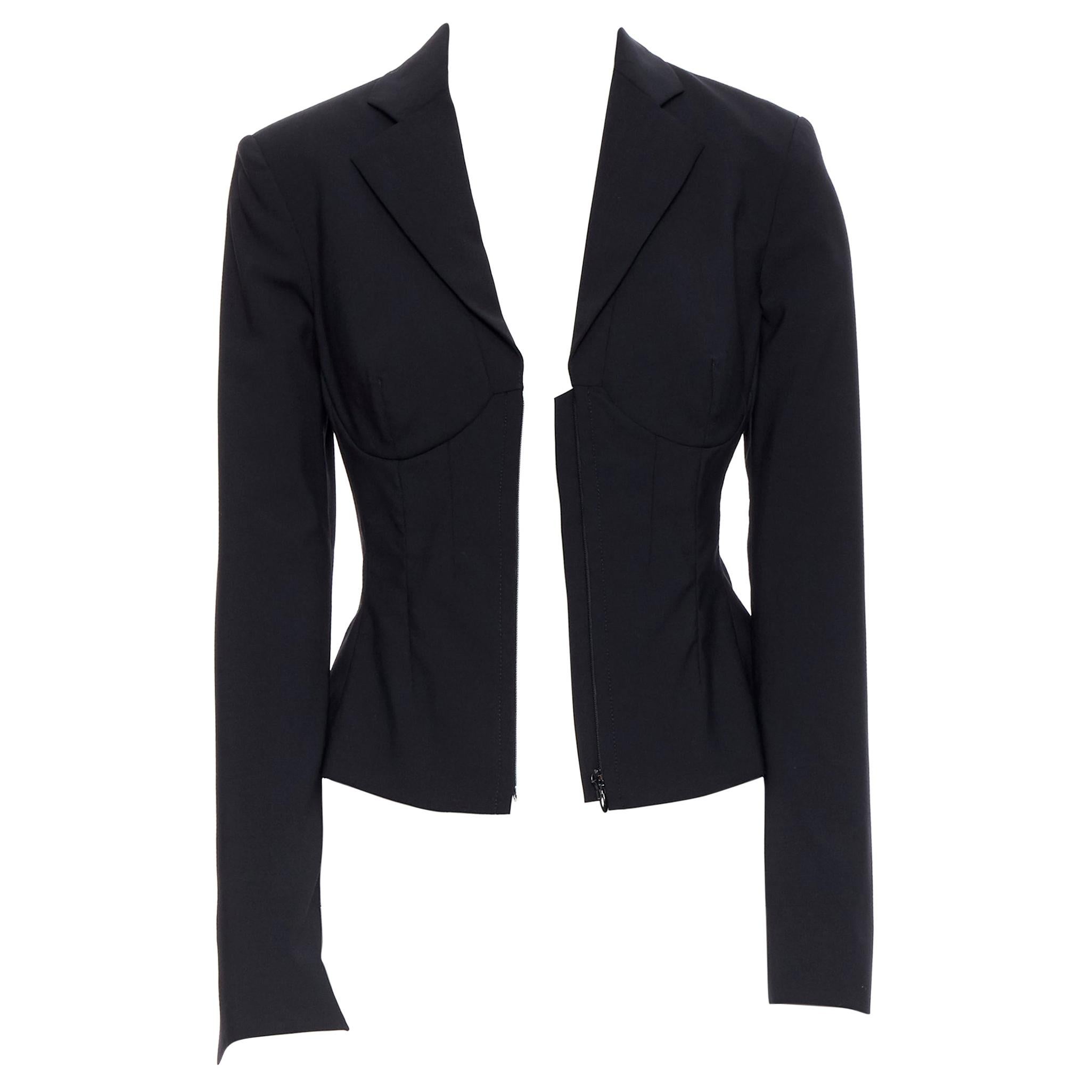 new LA PERLA SS17 Corset Jacket black bi-stretch wool zip bustier blazer IT40 B