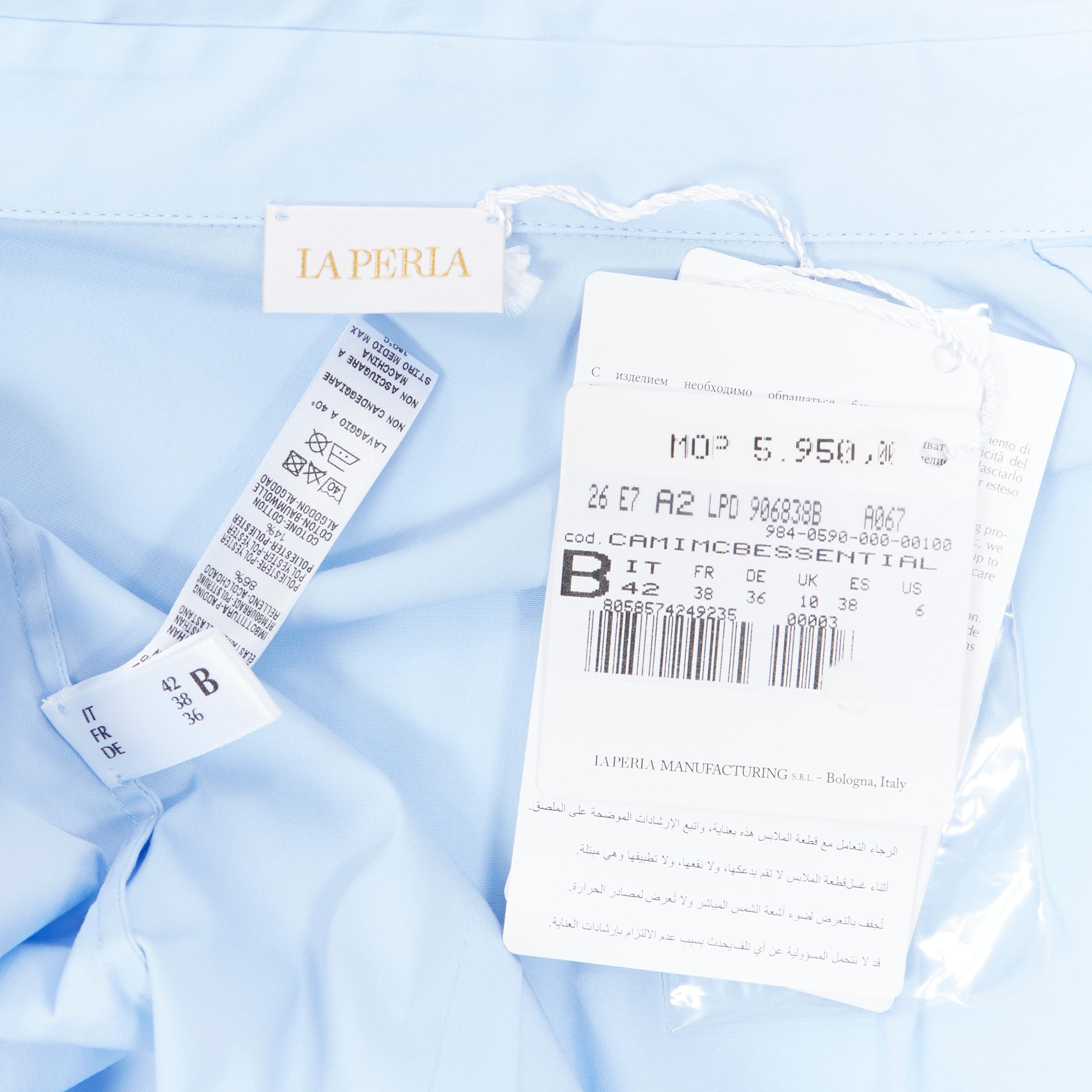 new LA PERLA SS17 Runway Corset bustier light blue stretch cotton shirt IT42 B 3