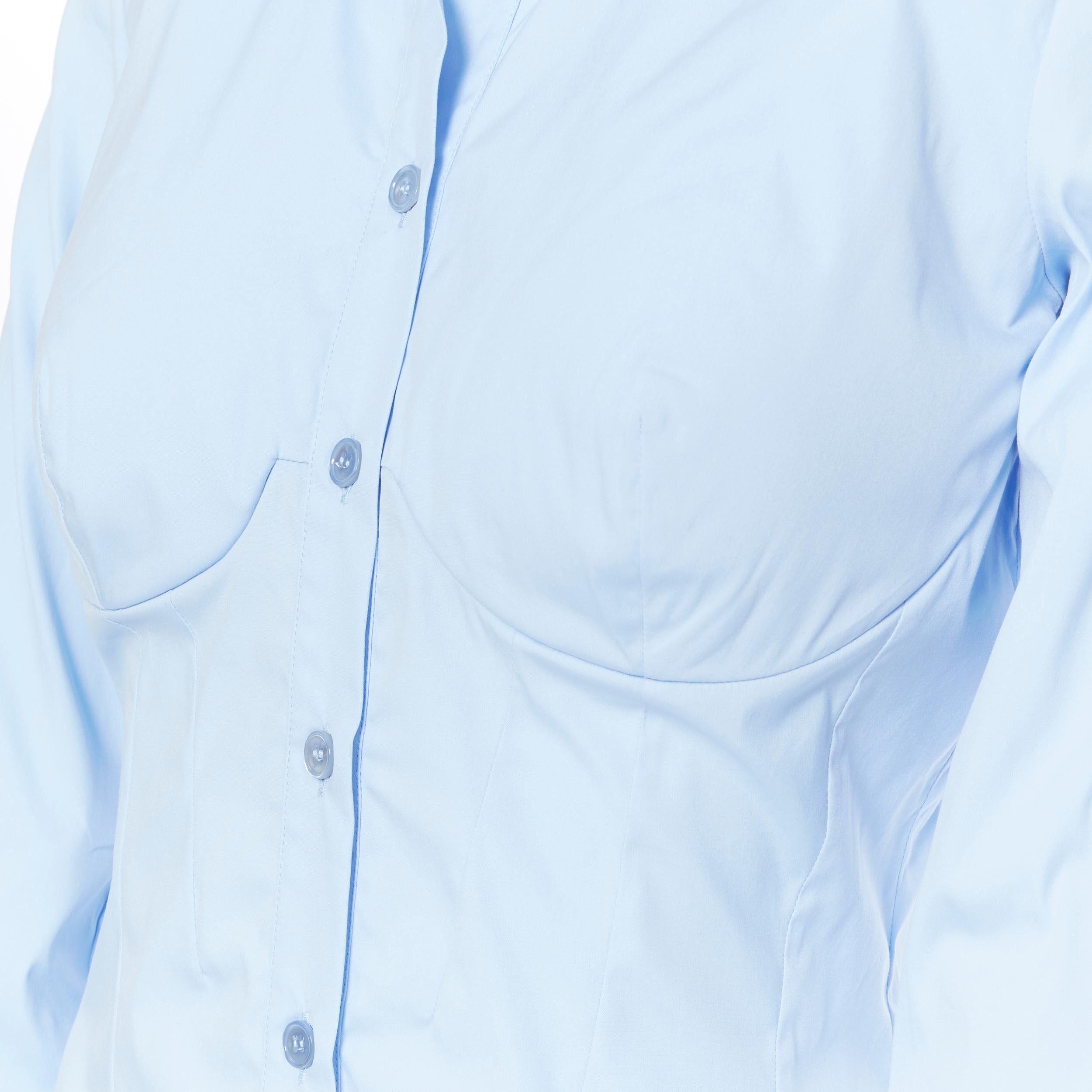 new LA PERLA SS17 Runway Corset bustier light blue stretch cotton shirt IT42 B
Brand: La Perla
Collection: Spring Summer 2017
Model Name / Style: Corset shirt
Material: Cotton blend
Color: Blue
Pattern: Solid
Closure: Button
Extra Detail: Corset
