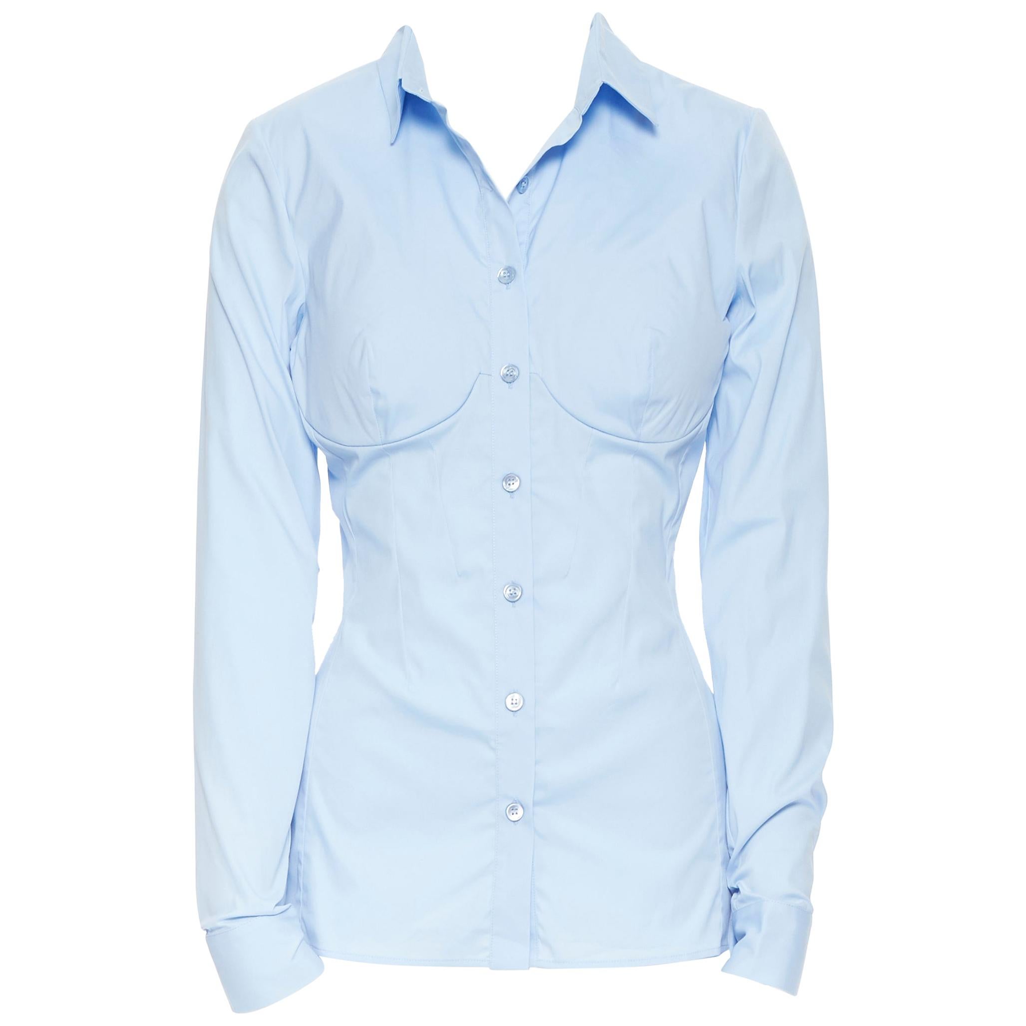 new LA PERLA SS17 Runway Corset bustier light blue stretch cotton shirt IT42 B