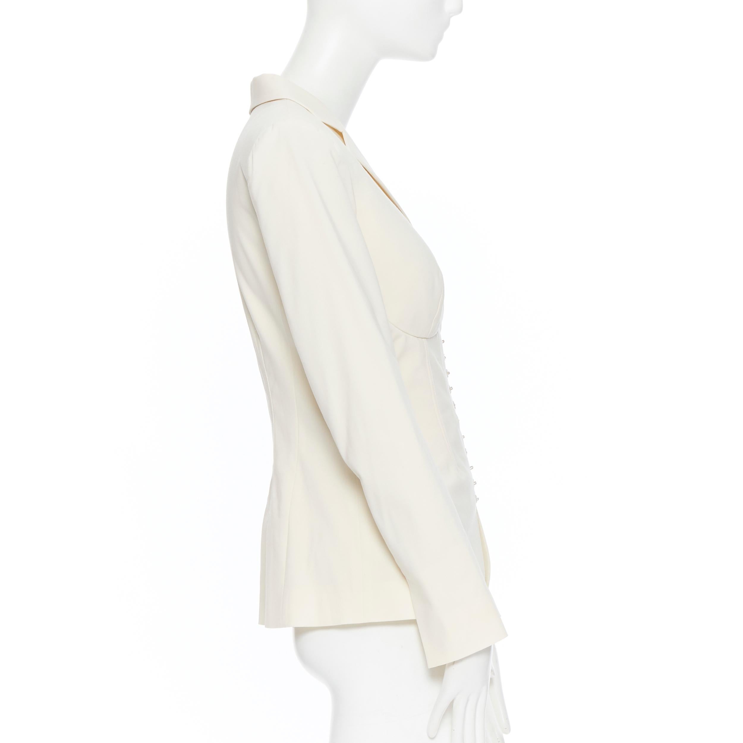 White new LA PERLA SS17 Runway Corset Jacket cream white stretch wool blazer IT42 C