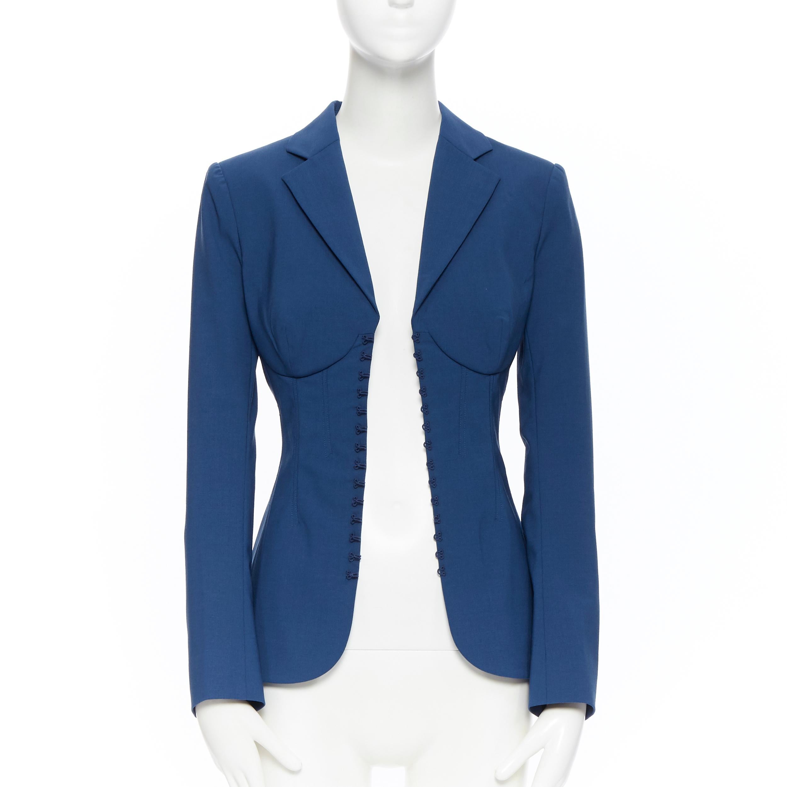 new LA PERLA SS17 Runway Corset Jacket navy blue bi-stretch wool blazer IT40 B In Excellent Condition In Hong Kong, NT