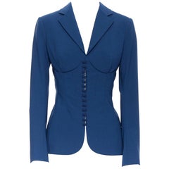 neu LA PERLA SS17 Runway Korsett Jacke marineblau Bi-Stretch-Wolle Blazer IT42 C