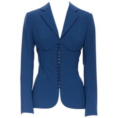 neu LA PERLA SS17 Runway Korsett Jacke marineblau Bi-Stretch-Wolle Blazer IT42 C