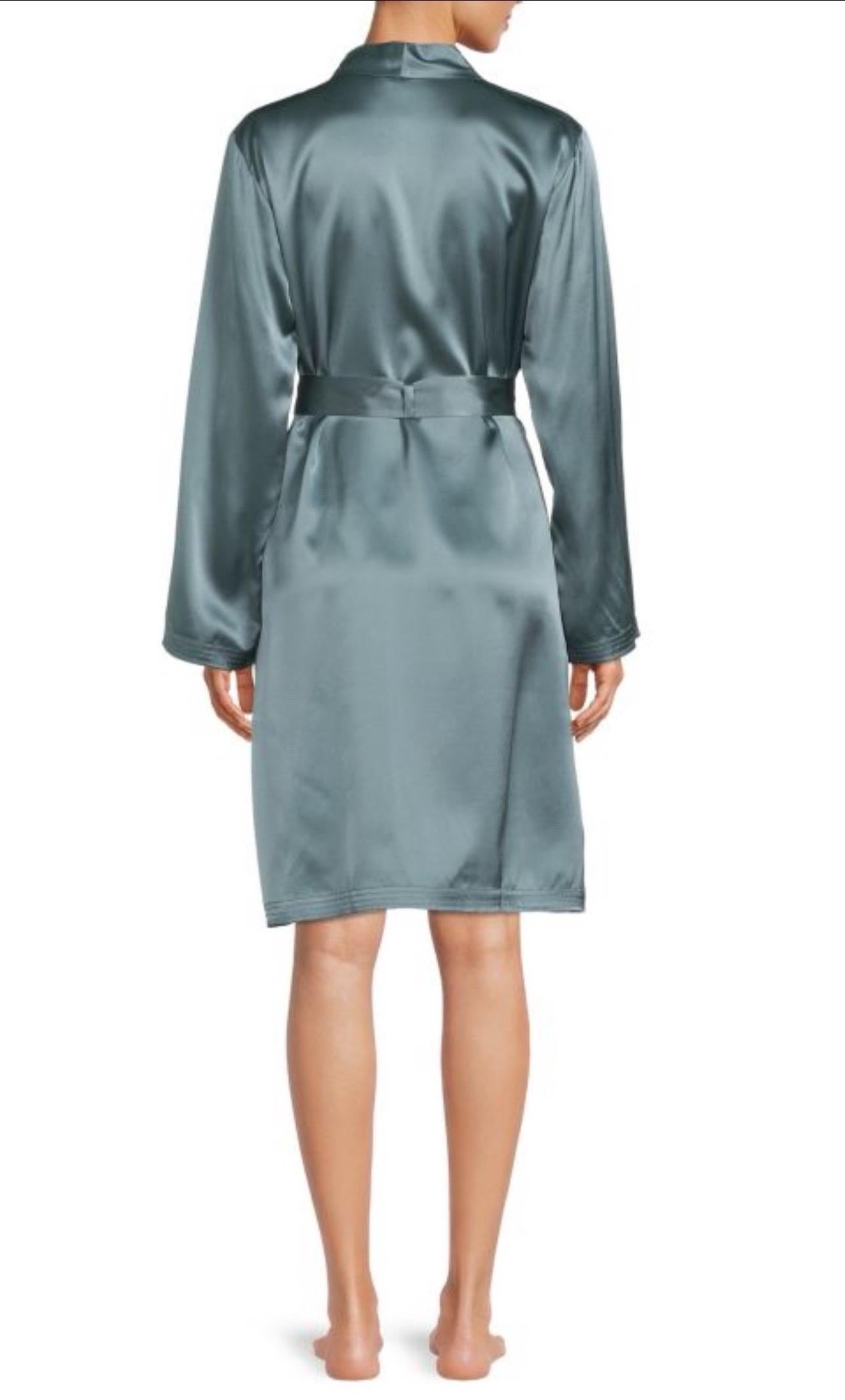 Gray NEW La Perla Stunning Teal Silk Dressing Gown Robe XS For Sale