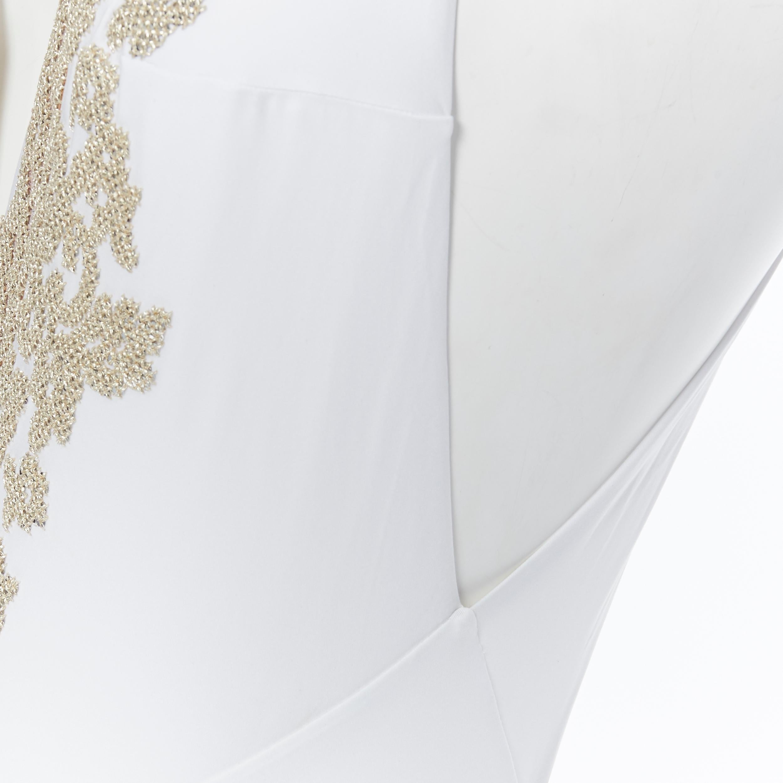 new LA PERLA white gold sequins nude mesh insert plunge neck monokini IT44B M 1