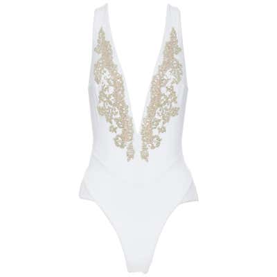 1950's Deweese Designs Bombshell Metallic Stripe-Lurex Swimsuit at 1stDibs