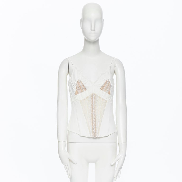 new LA PERLA white lace applique boned corset plunge neck camisole top ...