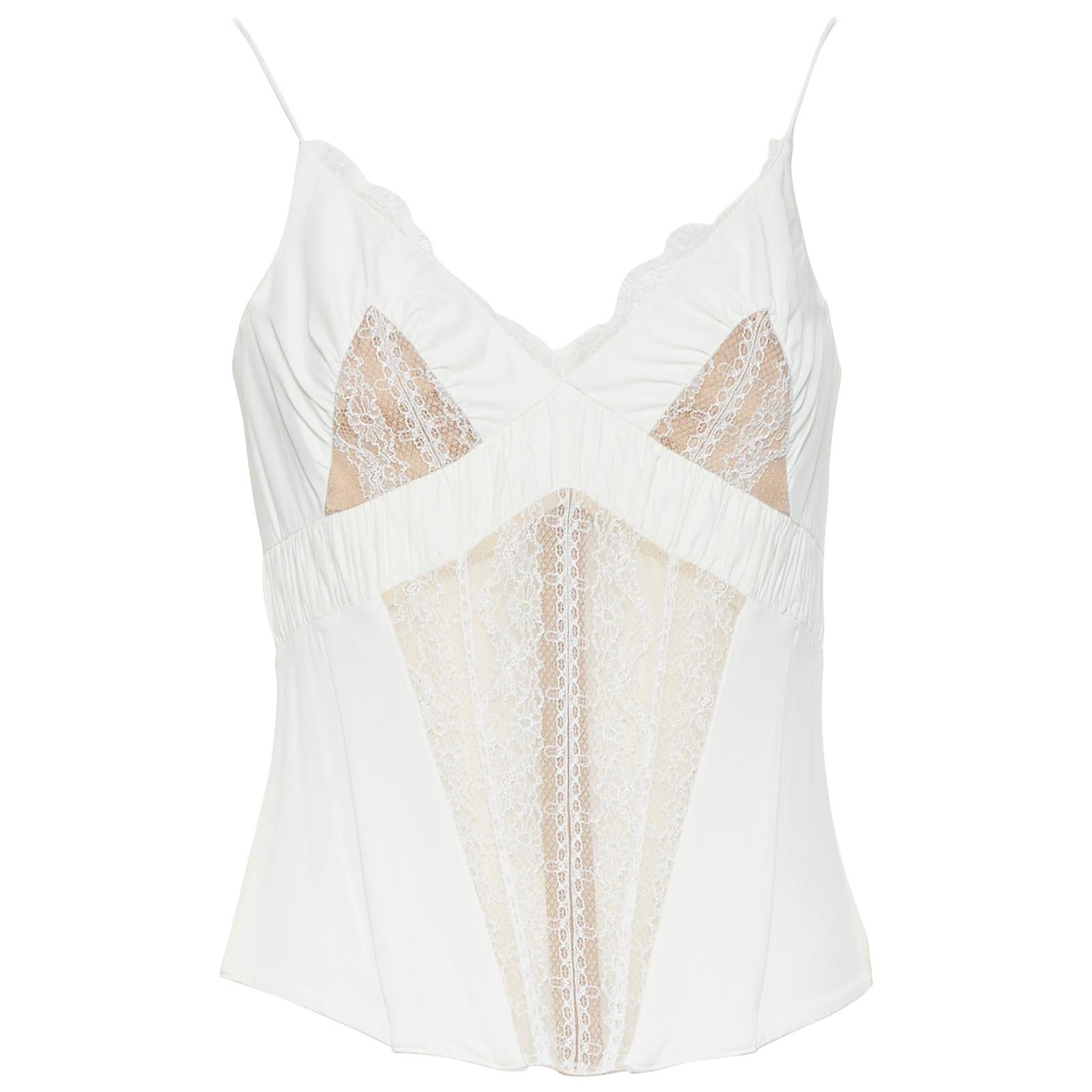 new LA PERLA white lace applique boned corset plunge neck camisole top  US34B For Sale at 1stDibs | lace camisole top, corset top, white plunge  jumpsuit