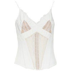 new LA PERLA white lace applique boned corset plunge neck camisole top US34B