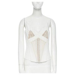 new LA PERLA white lace applique boned corset plunge neck camisole top US34B
