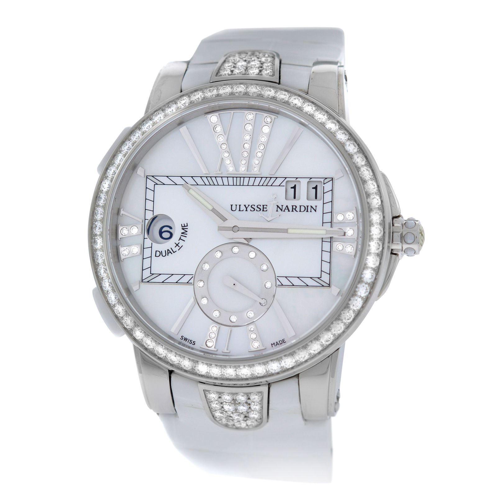 New Ladies Ulysse Nardin Executive Dual Time Diamond Watch For Sale