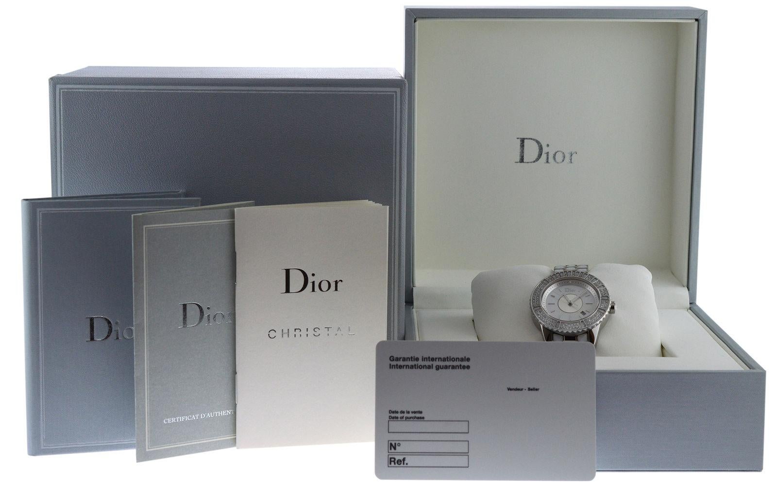 New Lady Christian Dior Christal Diamond MOP SS Quartz Watch $7500 For Sale 2