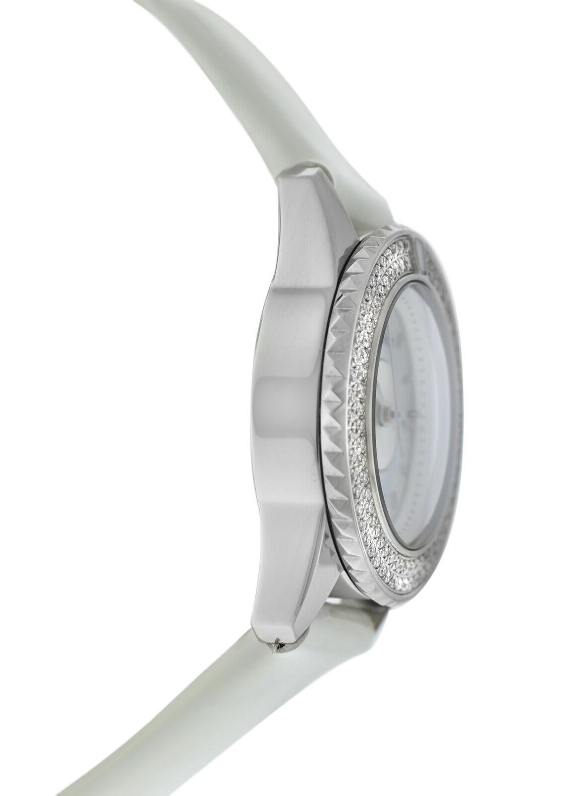 New Lady Christian Dior Christal Diamond Mother of Pearl SS Quartz Watch In Excellent Condition For Sale In New York, NY