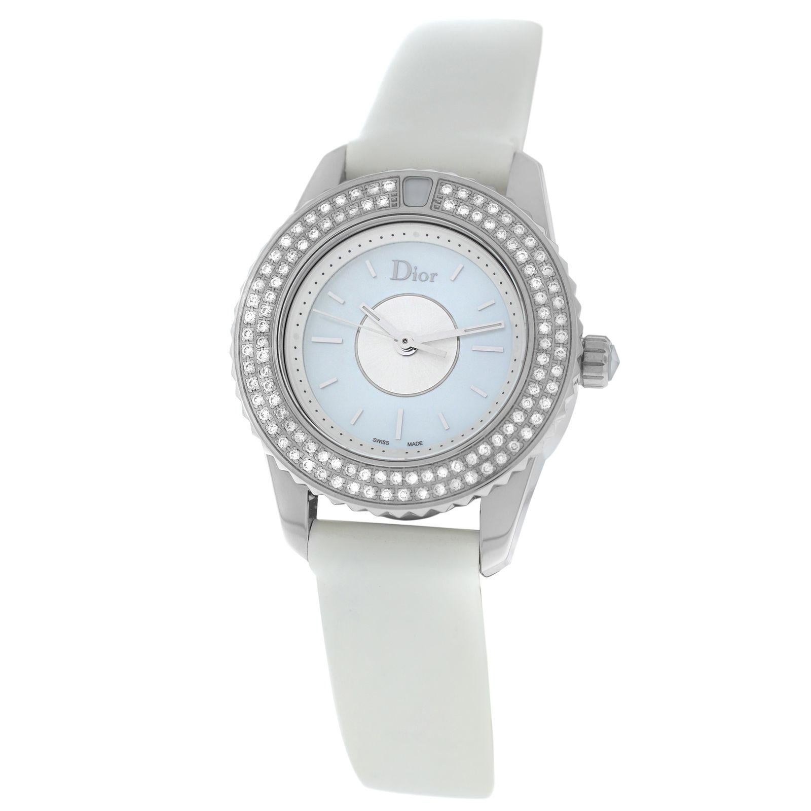 New Lady Christian Dior Christal Diamond Mother of Pearl SS Quartz Watch For Sale