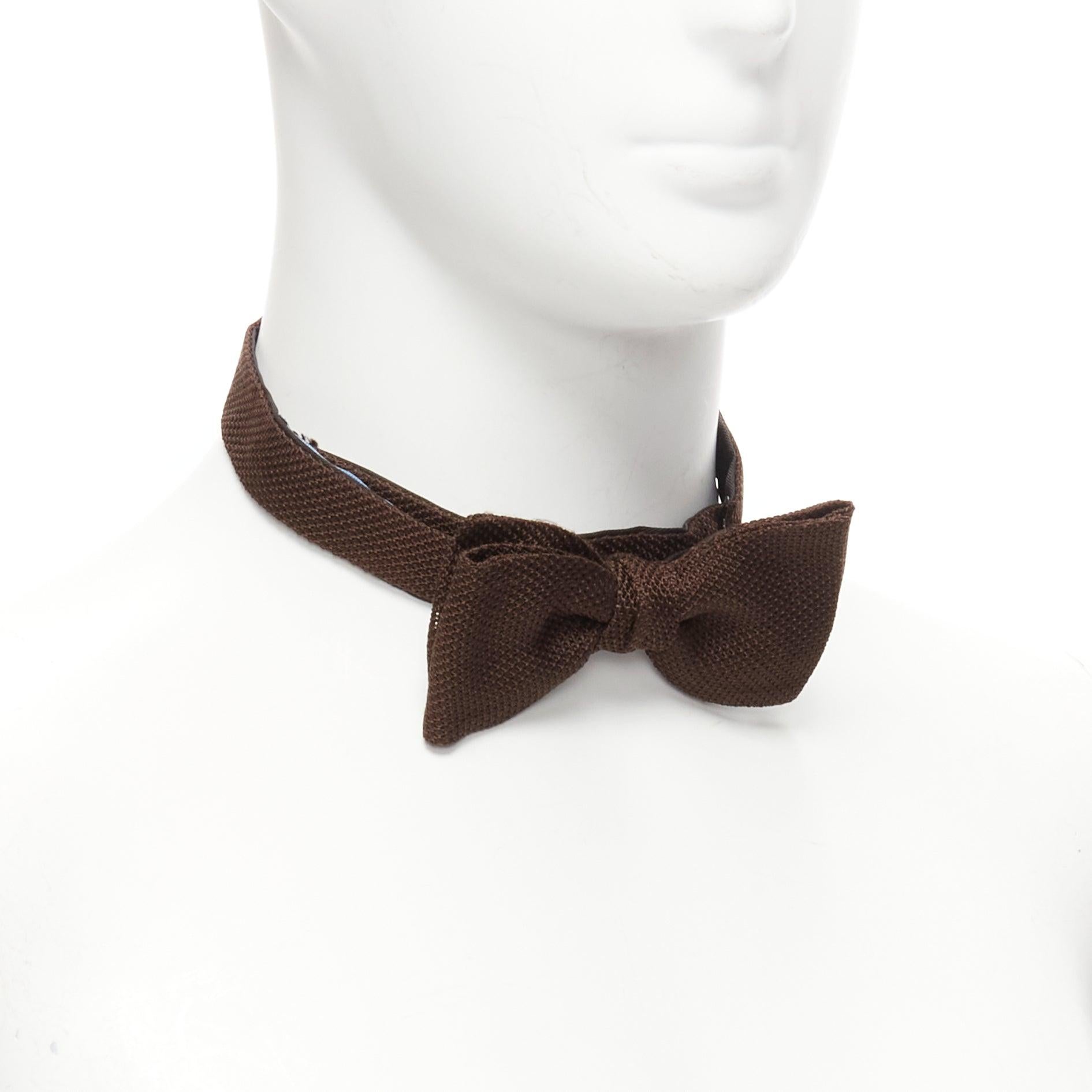 Gray new LANVIN Alber Elbaz brown textured fabric bow tie Adjustable For Sale