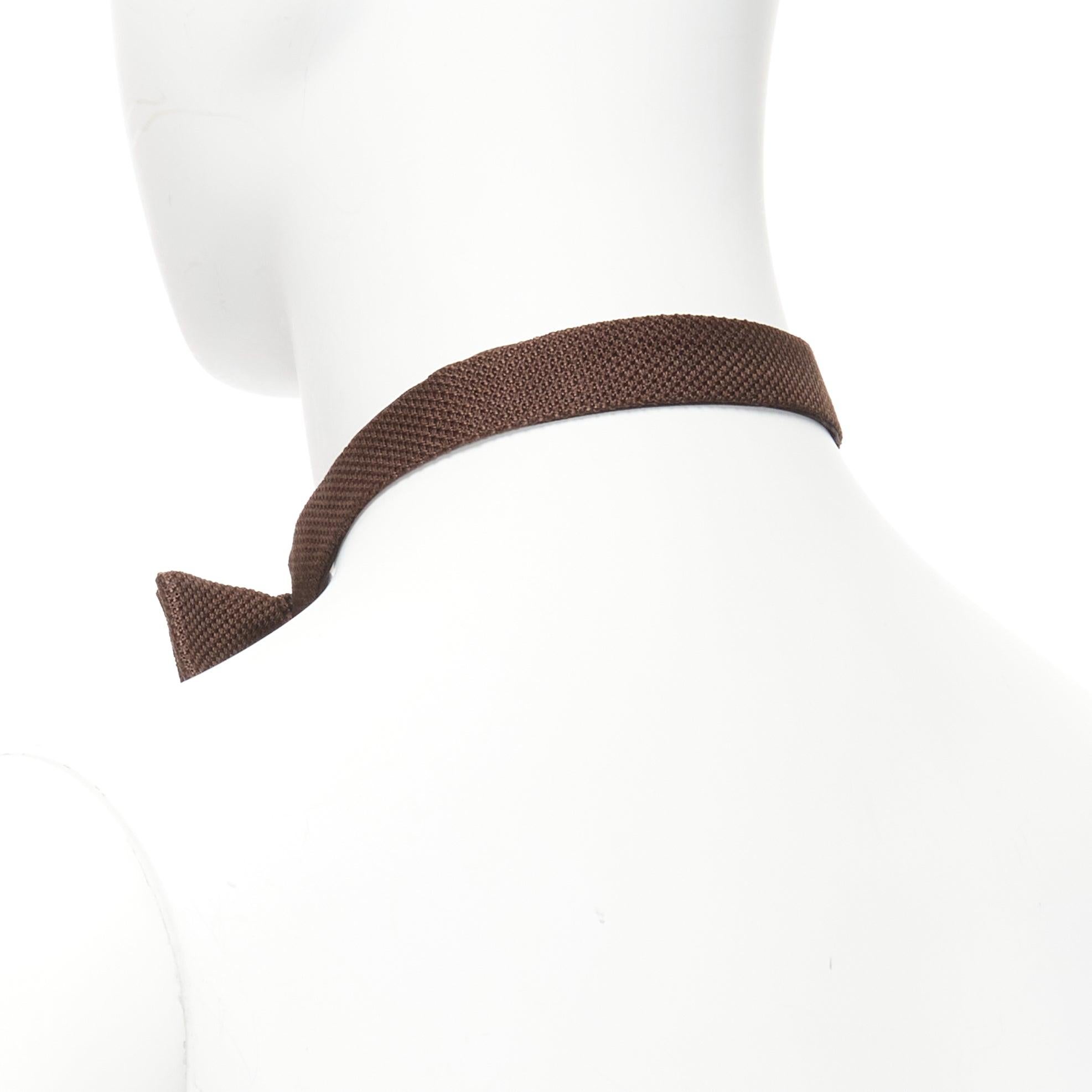 new LANVIN Alber Elbaz Brown textured fabric bow tie Adjustable en vente 1