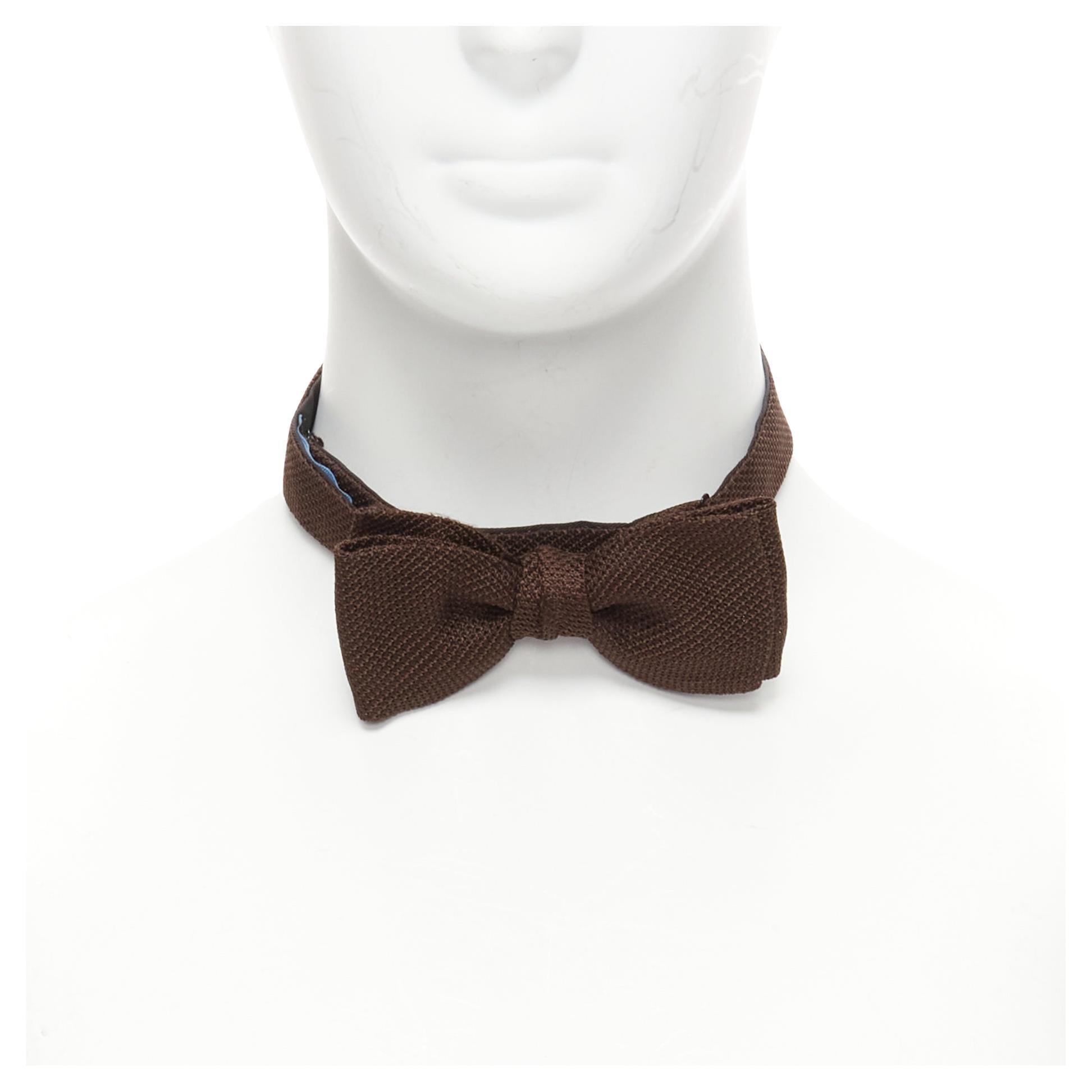 new LANVIN Alber Elbaz Brown textured fabric bow tie Adjustable en vente