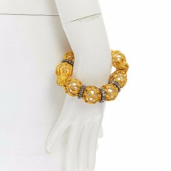 neu LANVIN ALBER ELBAZ faux Perle gelb Raffia gewickelt Kristall Haken Armband