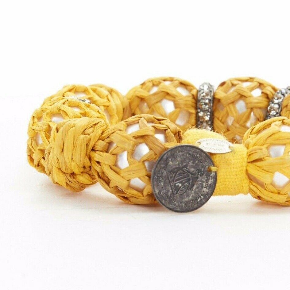 new LANVIN ALBER ELBAZ faux pearl yellow raffia wrapped crystal hook bracelet In Good Condition In Hong Kong, NT