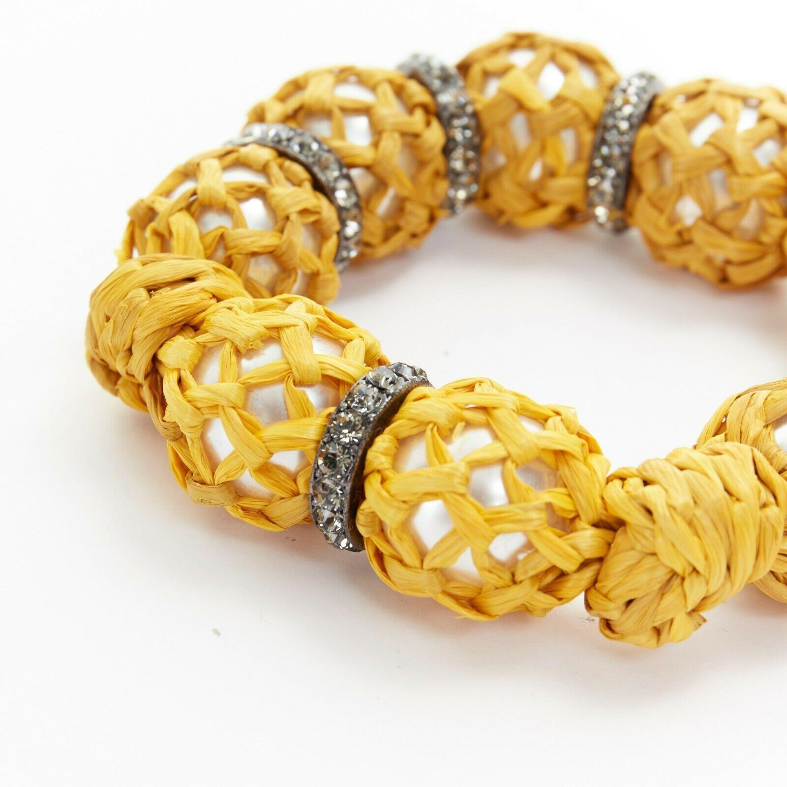 new LANVIN ALBER ELBAZ faux pearl yellow raffia wrapped crystal hook bracelet 1