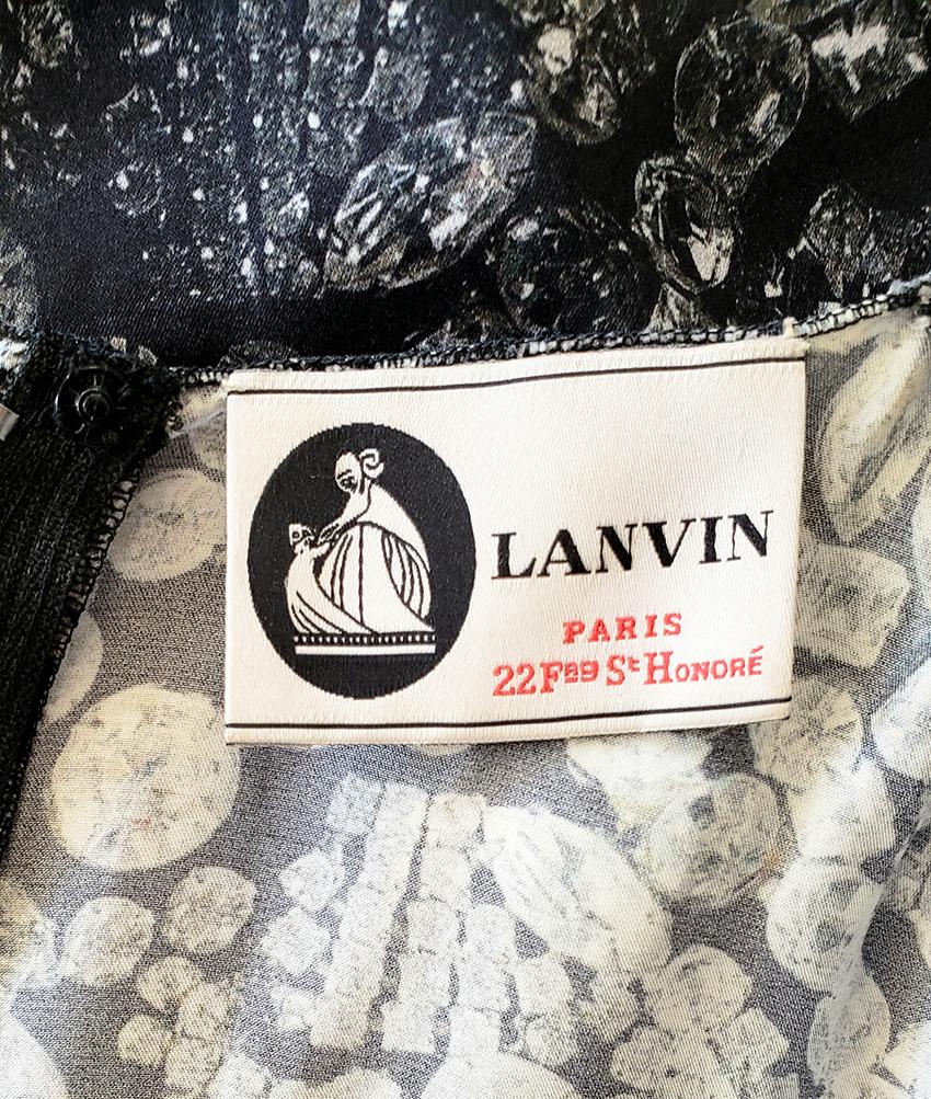 Women's LANVIN BLACK and WHITE DIAMOND PRINT DRESS 38 - 6 For Sale