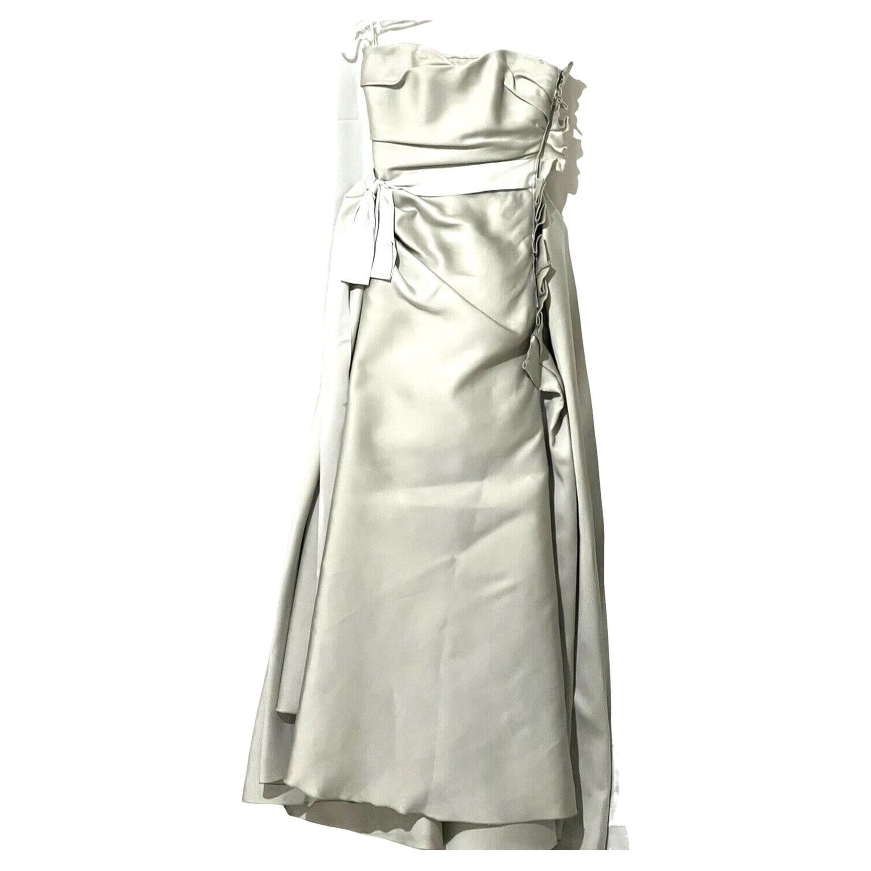 New LANVIN Duchesse Satin Vintage Gray Long Wedding Celebrity Gown US 2 4 FR 36 For Sale